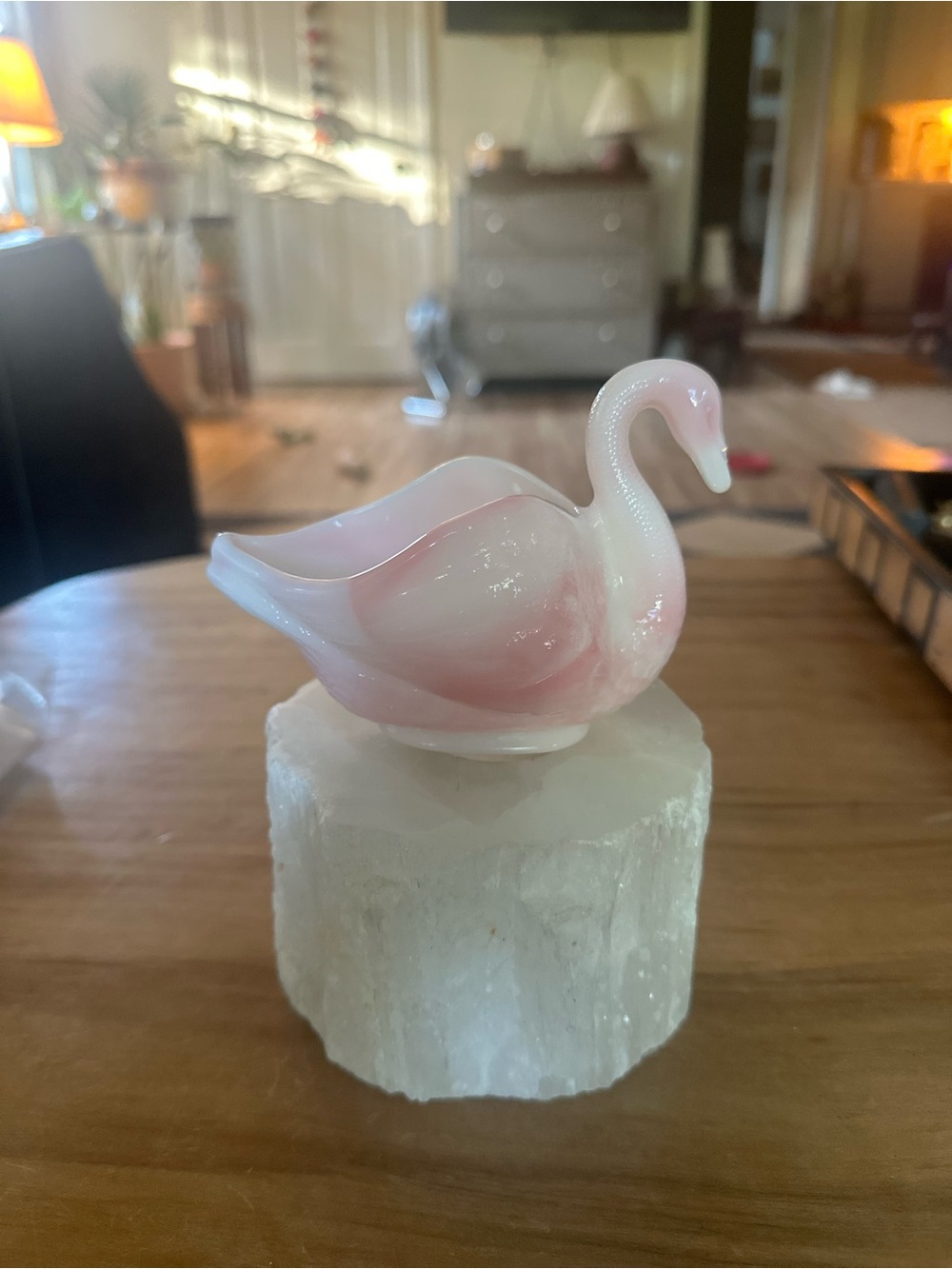 Fenton Pink and White Glass Swan Figurine 4”tall
